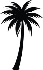 Poster - Minimal black silhouette of a leaning palm tree isolated on transparent background