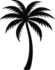 Poster - Minimal black silhouette of a leaning palm tree isolated on transparent background