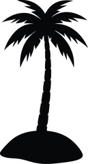 Poster - Minimal black silhouette of a single curved palm tree isolated on transparent background