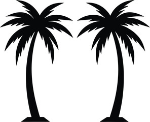 Poster - Minimal black silhouette of two intertwined palm leaves isolated on transparent background