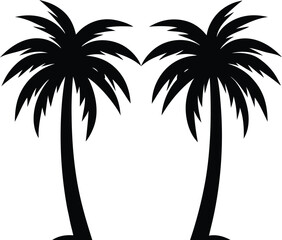 Poster - Minimal black silhouette of two intertwined palm leaves isolated on transparent background
