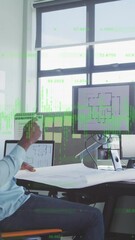 Poster - Animation of data processing over african american businessman in office