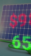 Poster - Animation of financial data and graphs over solar panels