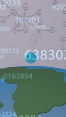 Poster - Animation of data processing over network of connections with icons and globe