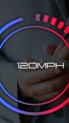 Poster - Animation of speedometer over hands of caucasisn man using smartphone