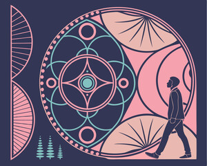 Poster - A 3D wireframe in the y2k style is presented in an abstract aesthetic isolated form, complemented by gradient line design elements, all set against a black background in a vector illustration