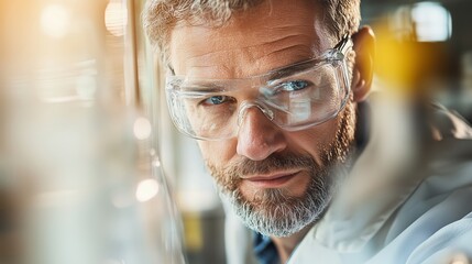 Poster - Scientist examines chemical reactions in laboratory during daytime experiment