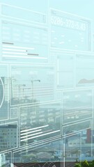 Poster - Animation of interfaces with data processing against aerial view of cityscape