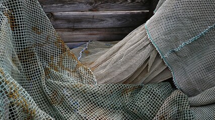 fishing nets in wooden box