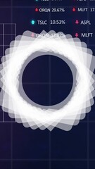 Poster - Abstract geometric shape spinning over stock market and financial data processing on blue background