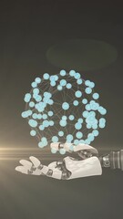 Poster - Animation of growing network over hand of extended robot arm, with moving light on dark background