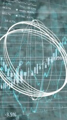Poster - Abstract circular shape over financial and stock market data processing against empty office
