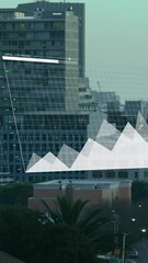 Poster - Animation of multiple graphs, map and loading bars over aerial view of modern buildings against sky