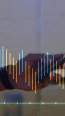 Poster - Animation of graphs over midsection of caucasian man walking while texting on smartphone