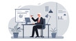 © Digital Work Space - An illustration depicts a senior businessman in a modern office setting, analyzing financial data on a computer and presentation screen, ideal for business and marketing content.