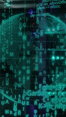 Poster - Animation of data processing over spinning globe against computer server room
