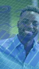 Poster - Animation of statistical data processing against portrait of african american man smiling at office