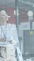 Poster - Animation of statistical data processing against two diverse women discussing at office