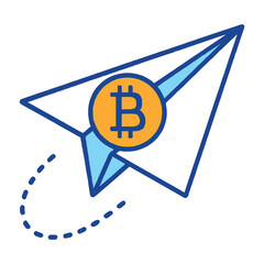 Poster - Bitcoin Paper Airplane Icon Representing Fast Crypto Transactions and Cryptocurrency Adoption for Financial Payments in the Modern Era