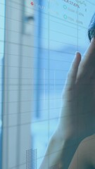 Poster - Animation of financial data processing over businesswoman in office