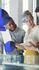 Poster - Animation of financial data processing over diverse business people in office
