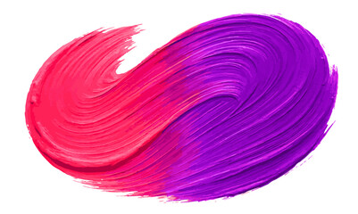 Poster -  paint stroke in pink and purple blending together on a white background creating a swirl shape.