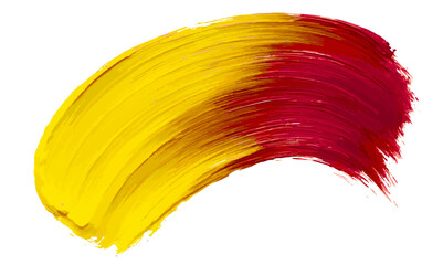 Poster -  vibrant brushstroke of yellow transitioning into red on a clean white background art design.