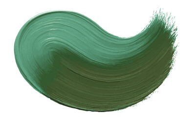 Poster - Close up of a curved green paint stroke with visible brush strokes on a white background.