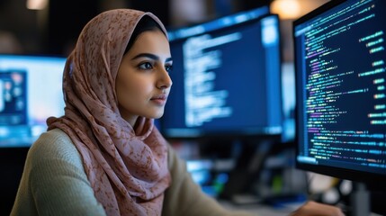 focused woman programmer