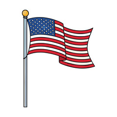 Fototapete - Cartoon illustration of the American flag waving on a flagpole.