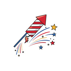 Fototapete - A patriotic firecracker soaring upward, leaving a colorful trail of sparks and stars.