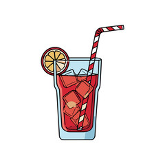 Fototapete - Refreshing iced beverage in a glass with a striped straw and orange slice.