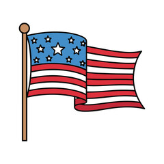 Fototapete - Vector illustration of the American flag waving on a pole, isolated.