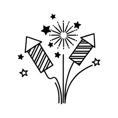 Fototapete - Illustration depicting celebratory fireworks launching into the night sky with stars.