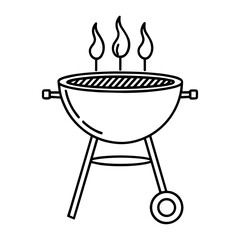 Fototapete - Simple black line drawing of a round grill with flames.