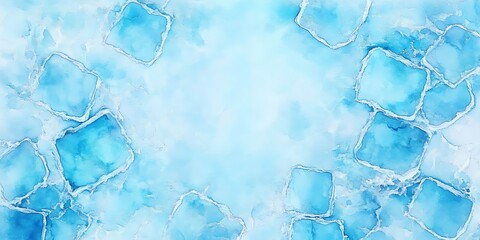 Poster - Blue watercolor background. Abstract hand-painted square stained backdrop. White and blue color ice surface design abstract background..
