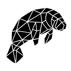 Poster - A geometric manatee illustration, a symbol of aquatic life, is a striking representation of an endangered sea creature. Its design captures the essence of marine beauty.