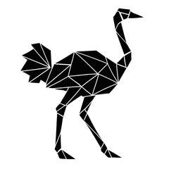 Poster - A modern, geometrically stylized image of an ostrich with a striking, minimalist black and white color palette. vector illustration