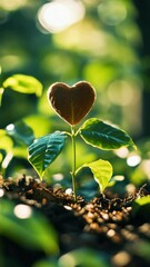 Poster - Young plant with heart-shaped leaf in sunlight, symbolizing love and growth