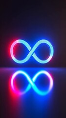 Poster - Neon infinity symbol with blue and pink glow on reflective surface