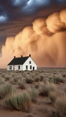Wall Mural - Lone house in desert with dramatic storm clouds looming overhead