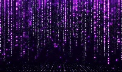 Fototapete - Digital purple matrix. Futuristic dots background. Cyber ​​texture with particles of different sizes. Technology illustration. Green matrix background. Technology stream binary code.