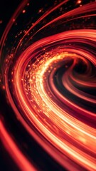Poster - Glowing red light trails in a swirling pattern, abstract energy motion