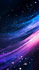 Poster - Abstract neon light waves with glowing blue and pink particles