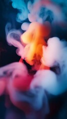 Poster - Vibrant orange and pink swirling smoke with blue background, abstract concept