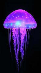 Poster - Glowing purple jellyfish illuminated against a dark background, vibrant sea creature