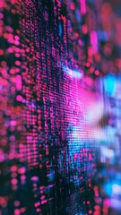Poster - Abstract digital pattern of vibrant pink and blue neon lights on black background