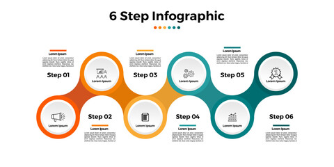 Poster - Infographic circular diagram with 6 options. Round chart for business analytics, data visualization and presentation. Vector eps	
