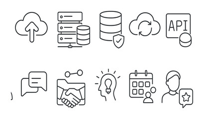 Fototapete - Cloud computing icon set. linear style servers, database, api, upload, vector icons.