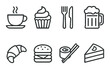 © Igor - Food icon set. culinary silhouette coffee, cupcake, utensils, beer, croissant vector icons.